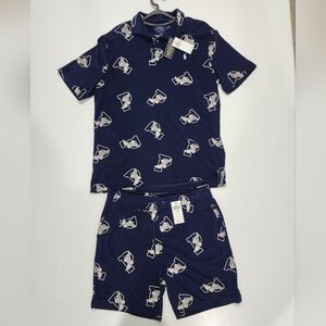 Polo Ralph Lauren Men’s All Over P-Wing Print Terry Polo & Shorts Navy SET Sz M